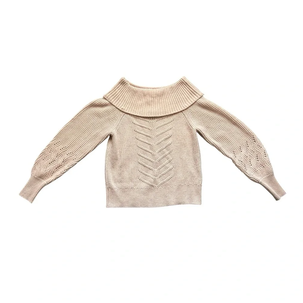 WHBM Cowl Neck Chunky Knit Sweater Medium Blush Balloon Sleeve